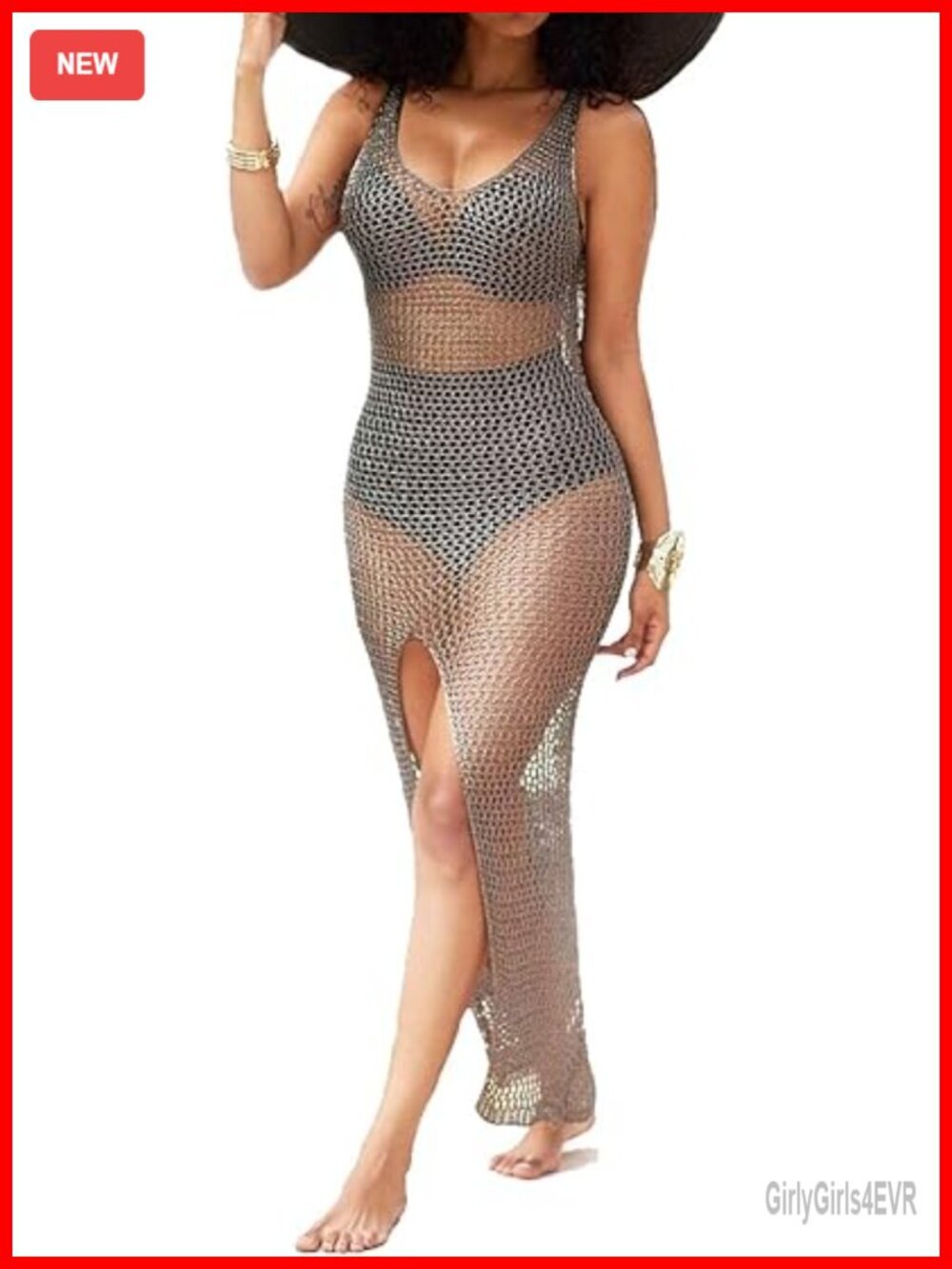 Scoop Neck Crochet Lace Swim Cover Up Split Bikini Coverup Beach Dress